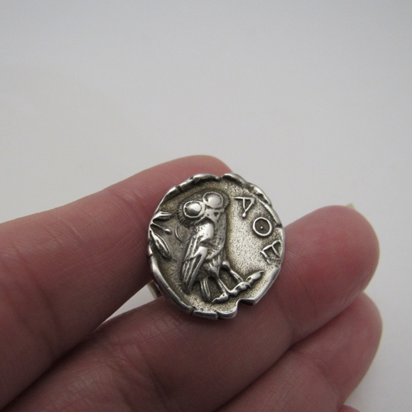 SOLD - Vintage 925 Greek Athena's Owl Cuff Links - Picture 7 of 8